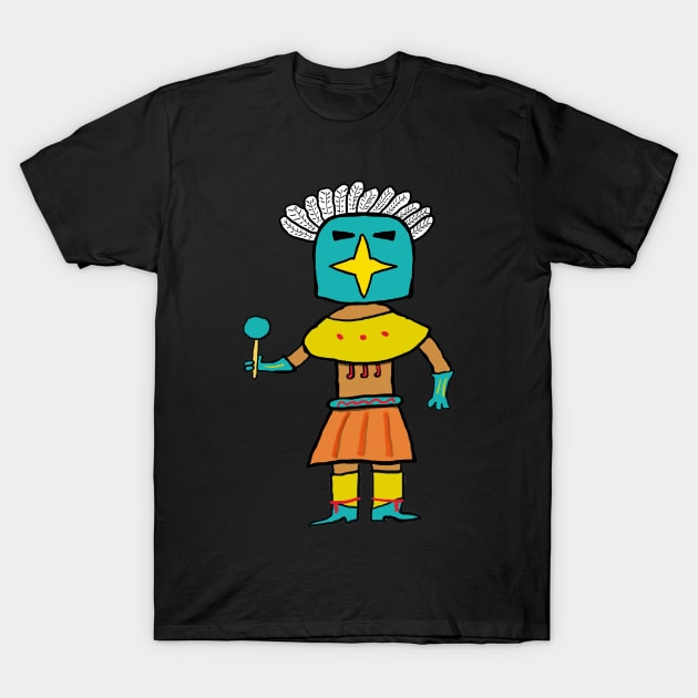 Hopi Doll Blue Star Kachina T-Shirt by Mark Ewbie